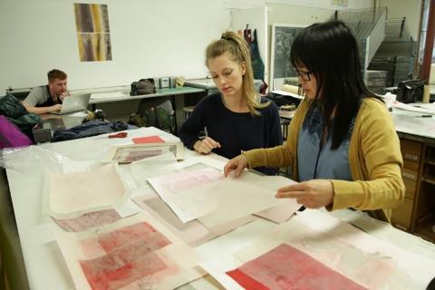 Student intern working in an art studio